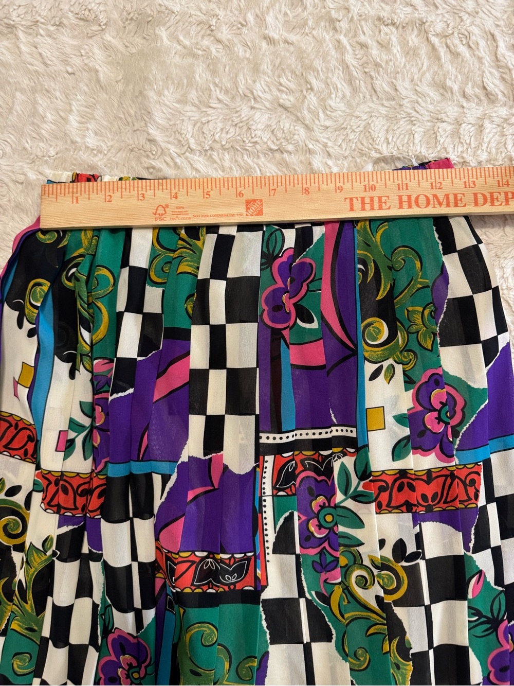 VINTAGE 80s/90s COLORBLOCK CHECKERBOARD PLEATED MIDI SKIRT - Picture 4 of 4